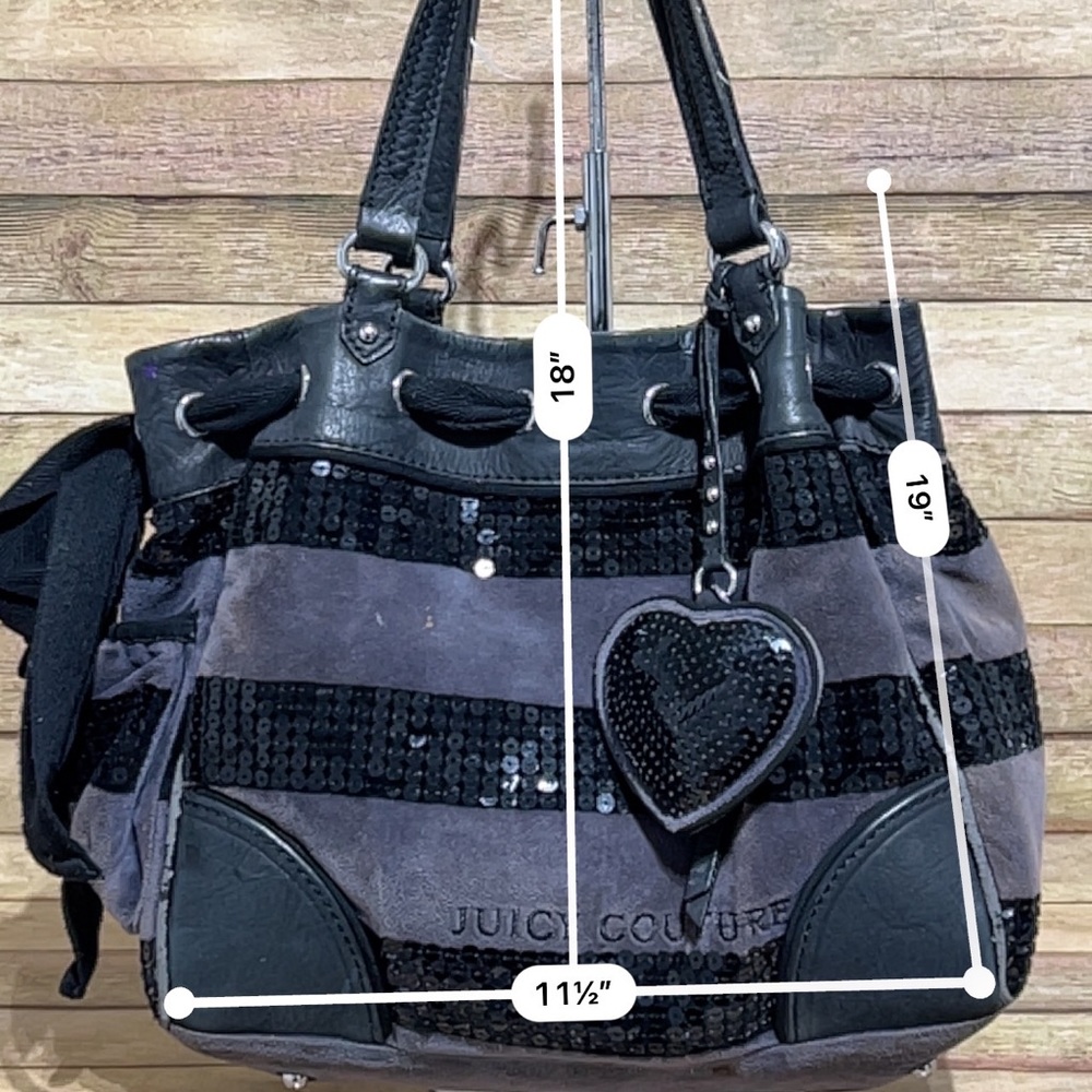 Juicy Couture Grey Velour Bejeweled Shoulder Bag - Picture 10 of 10